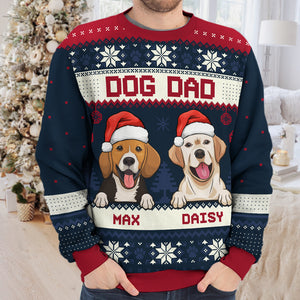 Joyeux Noël, papa chien, maman chien - Sweat-shirt de Noël unisexe personnalisé, sweat-shirt en laine, sweat-shirt imprimé intégral - Cadeau pour les amoureux des chiens, les amoureux des animaux, cadeau de Noël