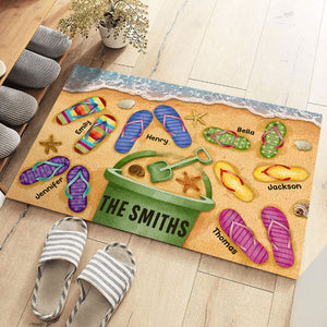 Le bonheur est une journée à la plage - Tapis décoratif personnalisé pour la famille - Cadeau d'anniversaire pour les membres de la famille