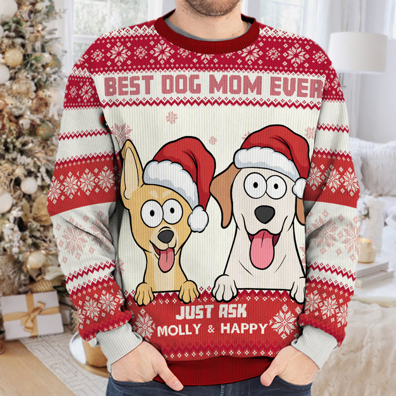 Meilleure maman de chien au monde - Sweat-shirt personnalisé pour chien - Pull en laine unisexe - Cadeau de Noël pour propriétaires et amoureux des animaux