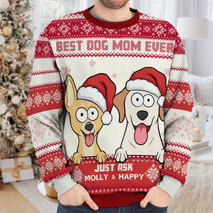Meilleure maman de chien au monde - Sweat-shirt personnalisé pour chien - Pull en laine unisexe - Cadeau de Noël pour propriétaires et amoureux des animaux