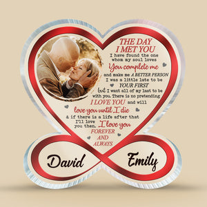 Photo personnalisée « Je veux que tout mon dernier soit avec toi » - Plaque acrylique personnalisée en forme de cœur infini pour couple - Cadeau pour mari et femme, anniversaire