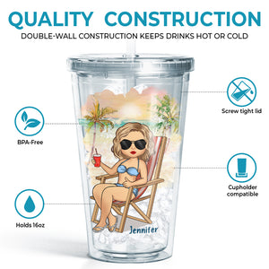 La vie est bien meilleure à la plage – Gobelet en acrylique transparent personnalisé pour voyage – Cadeau pour les amoureux du voyage