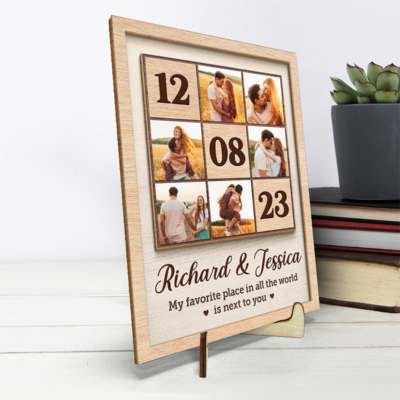 Photo personnalisée « Je t'aime encore plus » – Plaque en bois personnalisée à 2 couches avec support pour couple – Cadeau de pendaison de crémaillère pour mari et femme, anniversaire