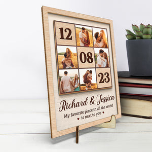 Photo personnalisée « Je t'aime encore plus » – Plaque en bois personnalisée à 2 couches avec support pour couple – Cadeau de pendaison de crémaillère pour mari et femme, anniversaire