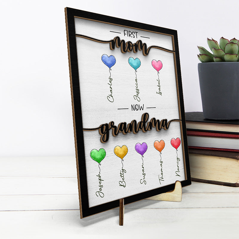 Ballons adorables pour maman et grand-mère - Plaque en bois personnalisée à 2 couches avec support - Cadeau de pendaison de crémaillère pour maman et grand-mère