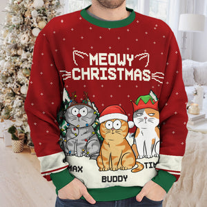 Meowy Catmas - Sweat-shirt personnalisé chat moche - Pull unisexe en laine - Cadeau de Noël pour propriétaires et amoureux des animaux