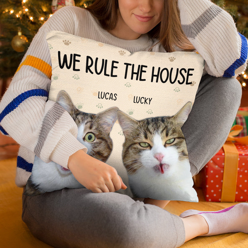 Coussin personnalisé avec photo « Je suis le maître de la maison » pour chat – Cadeau pour les propriétaires et les amoureux des animaux