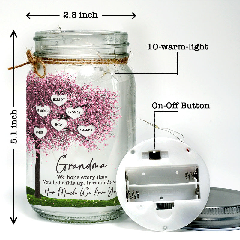 Cela vous rappelle combien nous vous aimons - Lampe de pot Mason personnalisée pour la famille - Cadeau pour maman, grand-mère