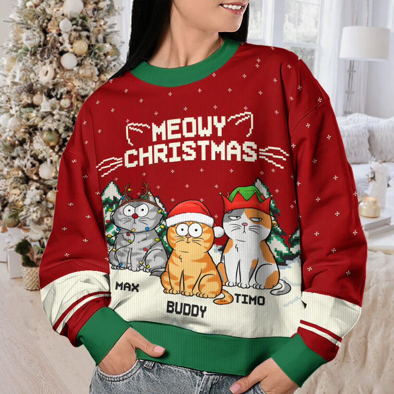 Meowy Catmas - Sweat-shirt personnalisé chat moche - Pull unisexe en laine - Cadeau de Noël pour propriétaires et amoureux des animaux