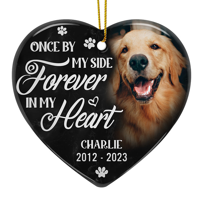 Photo personnalisée « Si l'amour avait pu vous garder ici » - Ornement commémoratif personnalisé en forme de cœur en céramique - Cadeau de Noël, cadeau de condoléances pour les propriétaires d'animaux et les amoureux des animaux