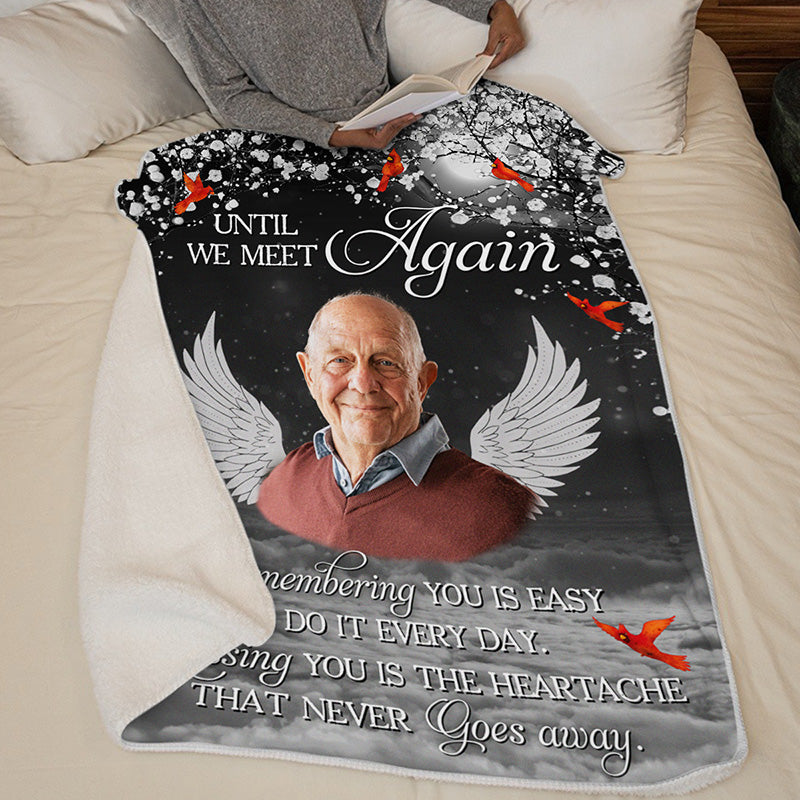 Couverture personnalisée avec photo « Tu me manques jusqu'à ce que nous nous rencontrions à nouveau » - Cadeau de Noël, cadeau de condoléances pour les membres de la famille