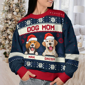 Joyeux Noël, papa chien, maman chien - Sweat-shirt de Noël unisexe personnalisé, sweat-shirt en laine, sweat-shirt imprimé intégral - Cadeau pour les amoureux des chiens, les amoureux des animaux, cadeau de Noël