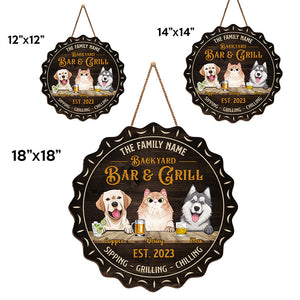 Bar et grill familial pour animaux de compagnie - Panneau en bois personnalisé pour chien et chat - Cadeau de pendaison de crémaillère pour propriétaires et amoureux des animaux