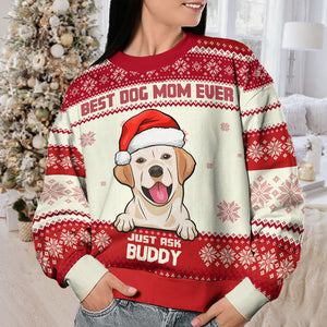 Meilleure maman de chien au monde - Sweat-shirt de Noël unisexe personnalisé, sweat-shirt en laine, sweat-shirt imprimé intégral - Cadeau pour les amoureux des chiens, les amoureux des animaux, cadeau de Noël
