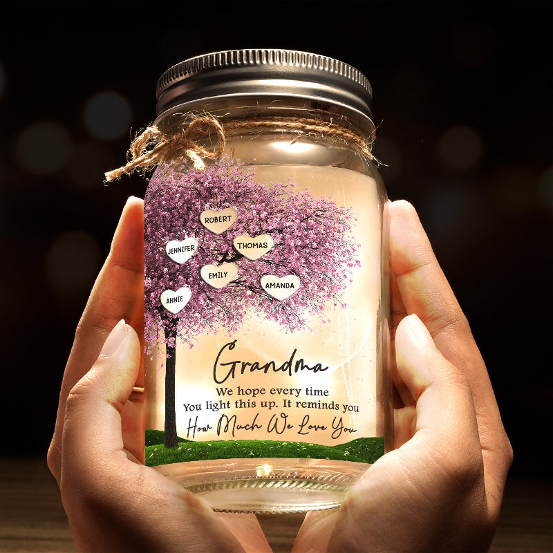 Cela vous rappelle combien nous vous aimons - Lampe de pot Mason personnalisée pour la famille - Cadeau pour maman, grand-mère