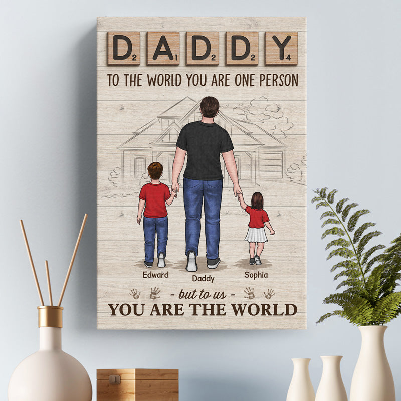 Papa, on t'aime - Toile verticale personnalisée pour la famille - Cadeau d'anniversaire pour papa