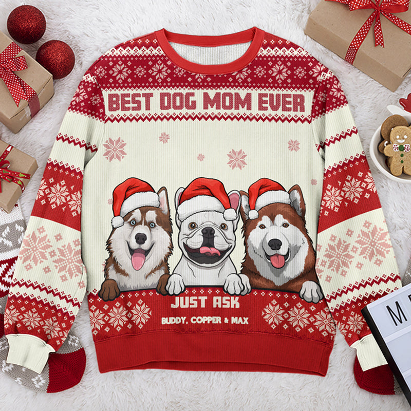 Meilleure maman de chien au monde - Sweat-shirt de Noël unisexe personnalisé, sweat-shirt en laine, sweat-shirt imprimé intégral - Cadeau pour les amoureux des chiens, les amoureux des animaux, cadeau de Noël