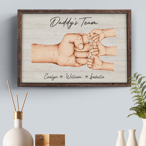 Papa et enfants, ensemble, nous formons une équipe - Toile horizontale personnalisée pour la famille - Cadeau de fête des pères et d'anniversaire pour papa