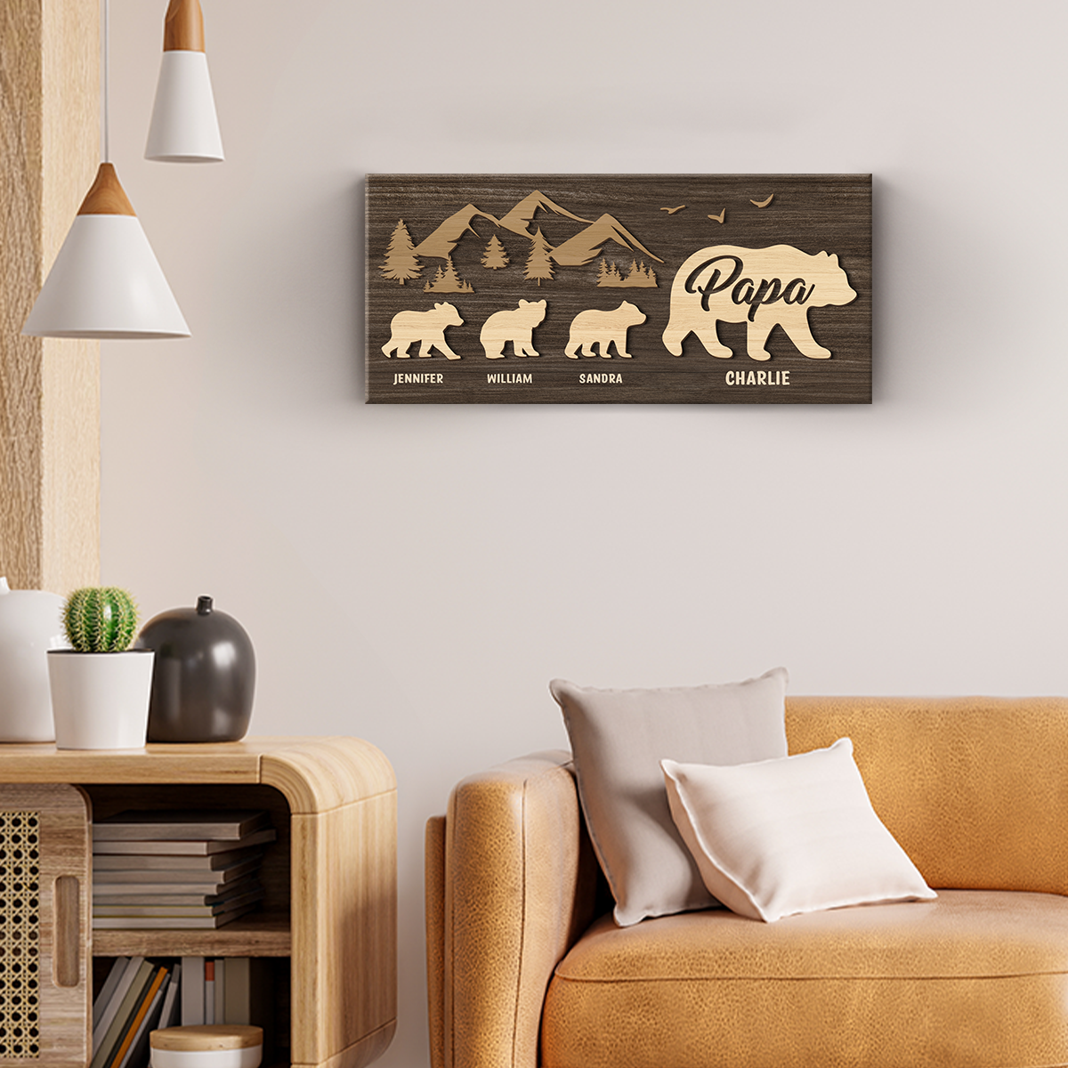 Suivez Papa Ours - Panneau rectangulaire personnalisé en bois pour décoration d'intérieur - Cadeau de pendaison de crémaillère pour papa