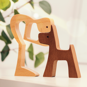 The Love Between You And Your Fur-Friend - Gift For Pet Lovers - Wooden Pet Carvings, Wood Sculpture Table Ornaments, Carved Wood Decor