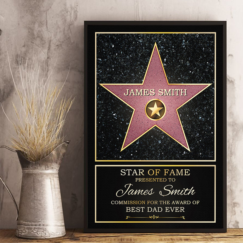 Star de la renommée, meilleure maman, meilleur papa de l'année - Affiche verticale personnalisée pour la famille - Cadeau pour la fête des mères, la fête des pères et un anniversaire pour maman et papa