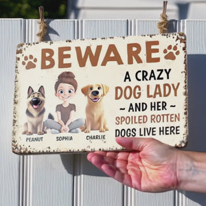 Une façon amusante de montrer votre côté « folle de chien » - Plaque en métal personnalisée pour décoration d'intérieur, cadeau de pendaison de crémaillère pour propriétaires et amoureux des animaux.