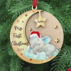 My First Christmas - Family Personalized Custom Shaped 2 Layered Wood Christmas Ornament - Christmas Gift For Baby Kids, Newborn Baby