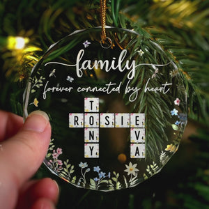 Toujours connectés par le cœur - Ornement en verre personnalisé en forme de cercle familial - Cadeau de Noël pour les membres de la famille, les frères et sœurs