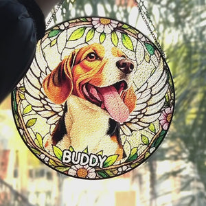 Custom Photo Forever In My Heart, Dear Friend - Memorial Personalized Custom Stained Glass Window Hanging Suncatcher - Sympathy Gift For Pet Owners, Pet Lovers
