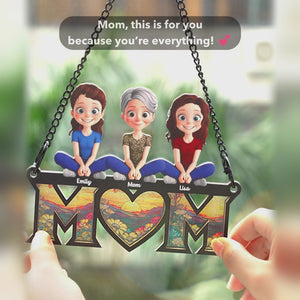 Le cœur de maman est l'endroit le plus chaleureux - Ornement attrape-soleil personnalisé à suspendre à la fenêtre - Fête des Mères, cadeau pour maman, grand-mère