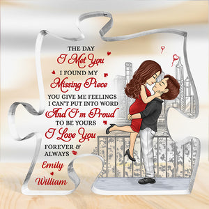 The Day I Met You - Couple Personalized Custom Puzzle Shaped Acrylic Plaque - Christmas Gift For Husband Wife, Anniversary