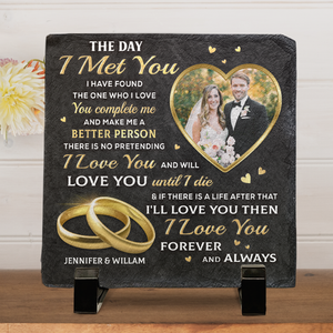 Photo personnalisée « Ils vécurent heureux » - Ardoise carrée personnalisée pour couple - Cadeau pour mari et femme, anniversaire