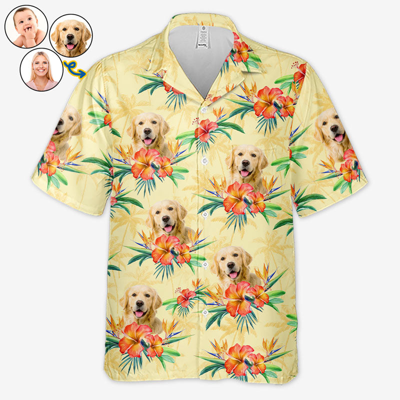 Photo personnalisée « Ambiance estivale » uniquement - T-shirt hawaïen tropical unisexe personnalisé pour chien et chat - Cadeau vacances d'été, cadeau pour propriétaires d'animaux et amoureux des animaux