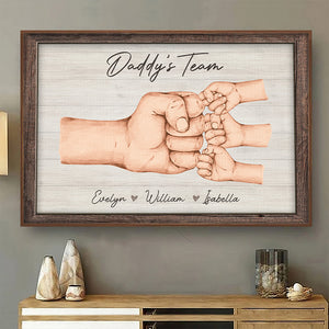Papa et enfants, ensemble, nous formons une équipe - Affiche horizontale personnalisée pour la famille - Cadeau de fête des pères et d'anniversaire pour papa