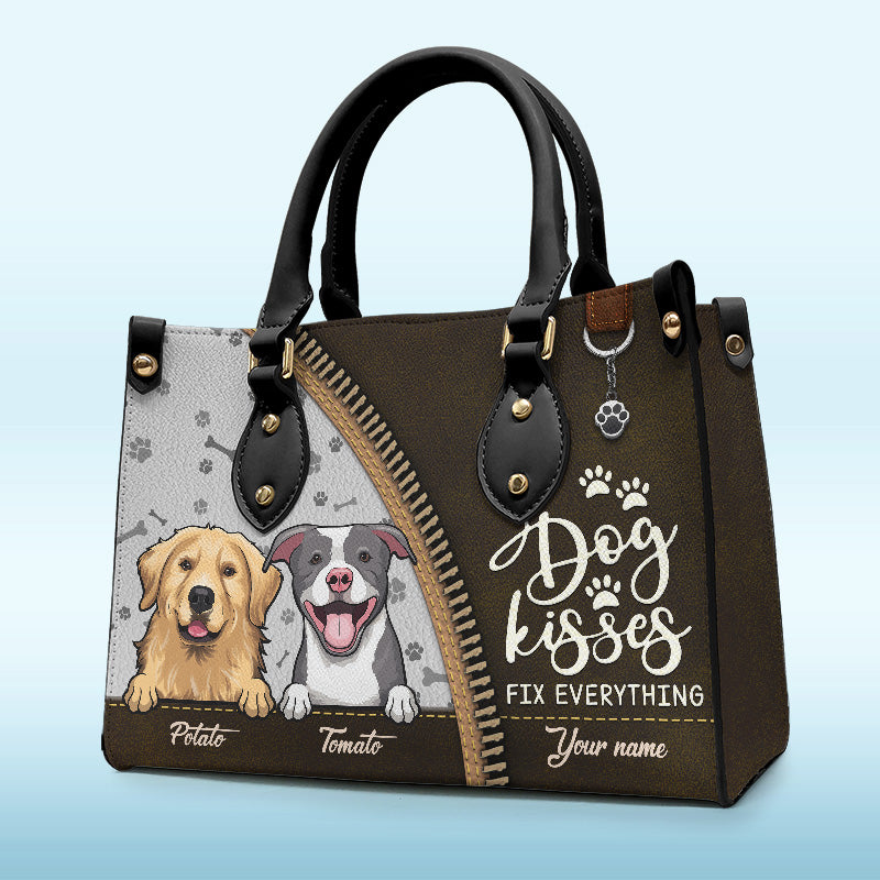 Les bisous de chien réparent tout - Sac à main en cuir personnalisé pour chien - Cadeau pour propriétaires et amoureux des animaux