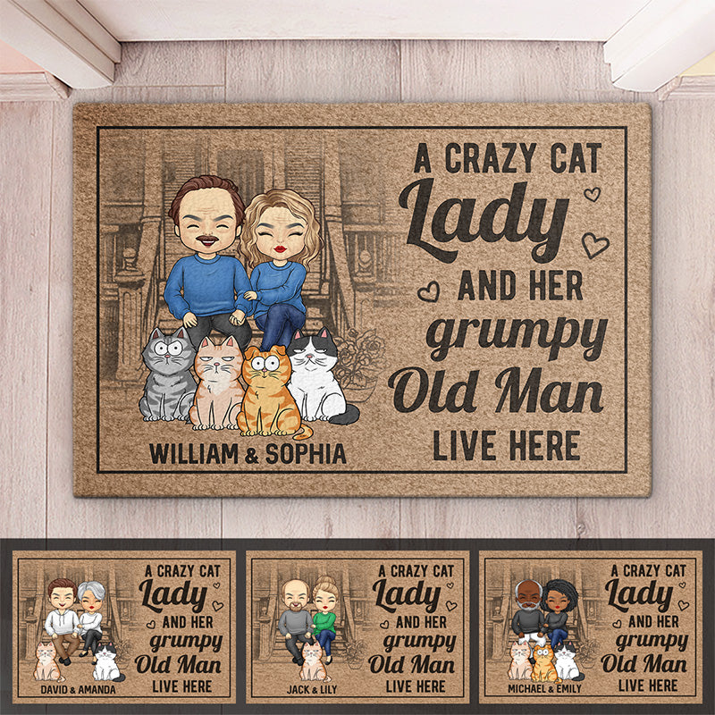 Toi, moi et les chats - Tapis décoratif personnalisé pour couple - Cadeau pour mari, femme, propriétaires d'animaux, amoureux des animaux