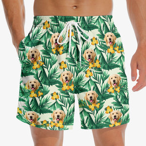Short de plage hawaïen personnalisé avec photo « Été au bord de la mer » pour chien et chat, style tropical Aloha, pour homme - Cadeau idéal pour les vacances d'été, les anniversaires et les amoureux des animaux.