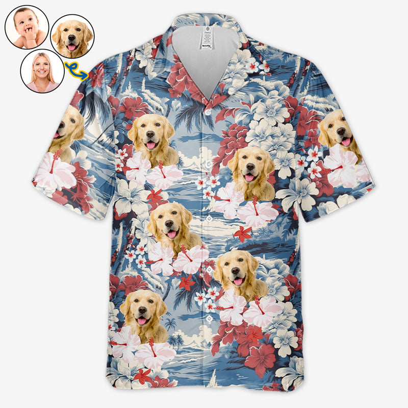 T-shirt hawaïen tropical unisexe personnalisé avec photo « Moins de lundi, plus d'été » pour chien et chat - Cadeau vacances d'été, cadeau pour propriétaires d'animaux et amoureux des animaux