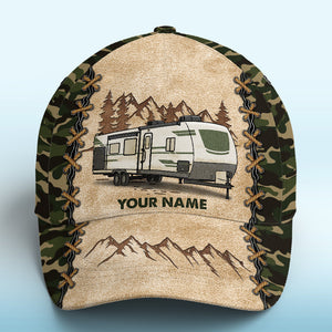 Asseyons-nous au camping ! Casquette de camping personnalisée, imprimé intégral, cadeau idéal pour les amateurs de camping.