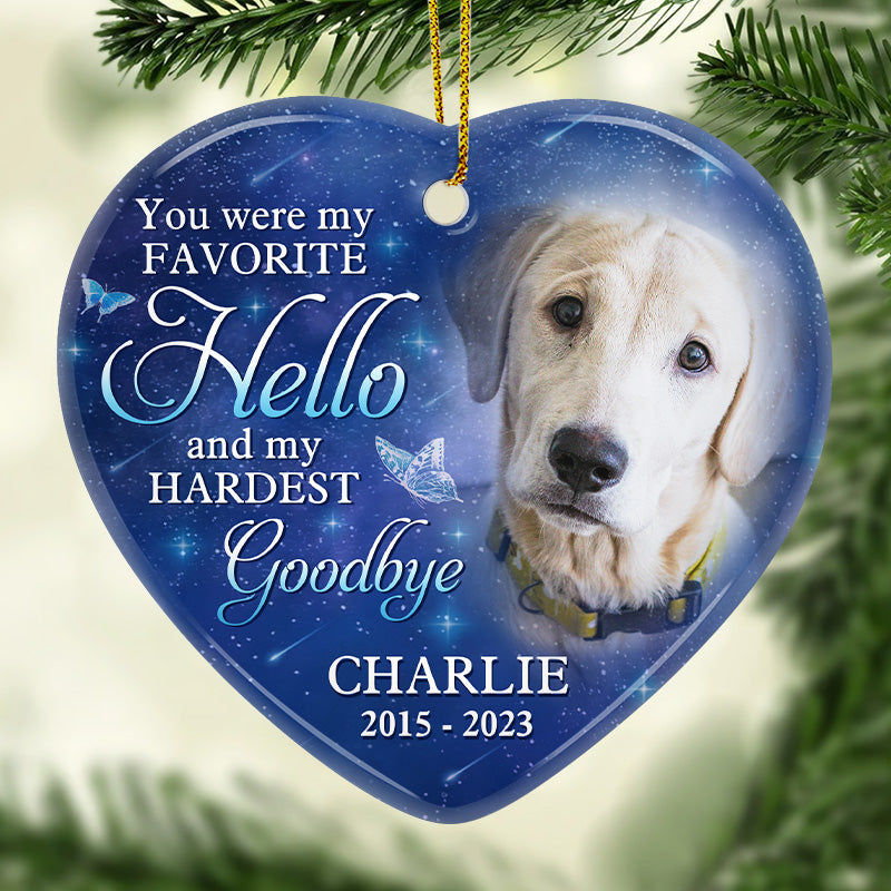 Photo personnalisée « Un gros morceau de mon cœur vit au paradis » – Ornement commémoratif personnalisé en céramique en forme de cœur – Cadeau de Noël, cadeau de condoléances pour les propriétaires d'animaux et les amoureux des animaux