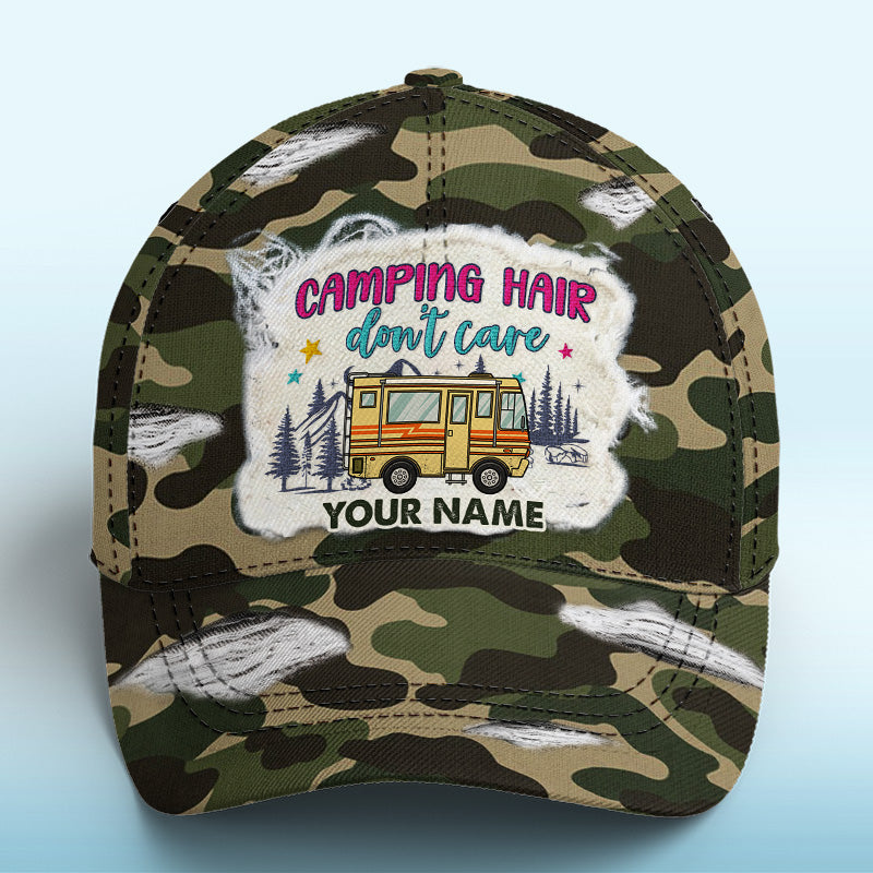 Camping Hair Don't Care - Casquette de camping personnalisée, imprimé intégral, classique - Cadeau pour les amateurs de camping