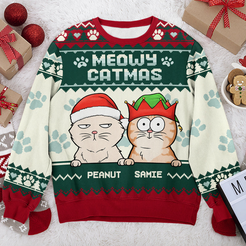 Meowy Catmas - Sweat-shirt personnalisé pour chien et chat - Pull unisexe en laine - Cadeau de Noël pour propriétaires et amoureux des animaux