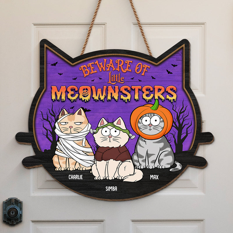 Attention aux petits miaoussards mignons ! Panneau en bois personnalisé en forme de chat, décoration d'intérieur ! Cadeau d'Halloween pour les propriétaires et les amoureux des animaux.