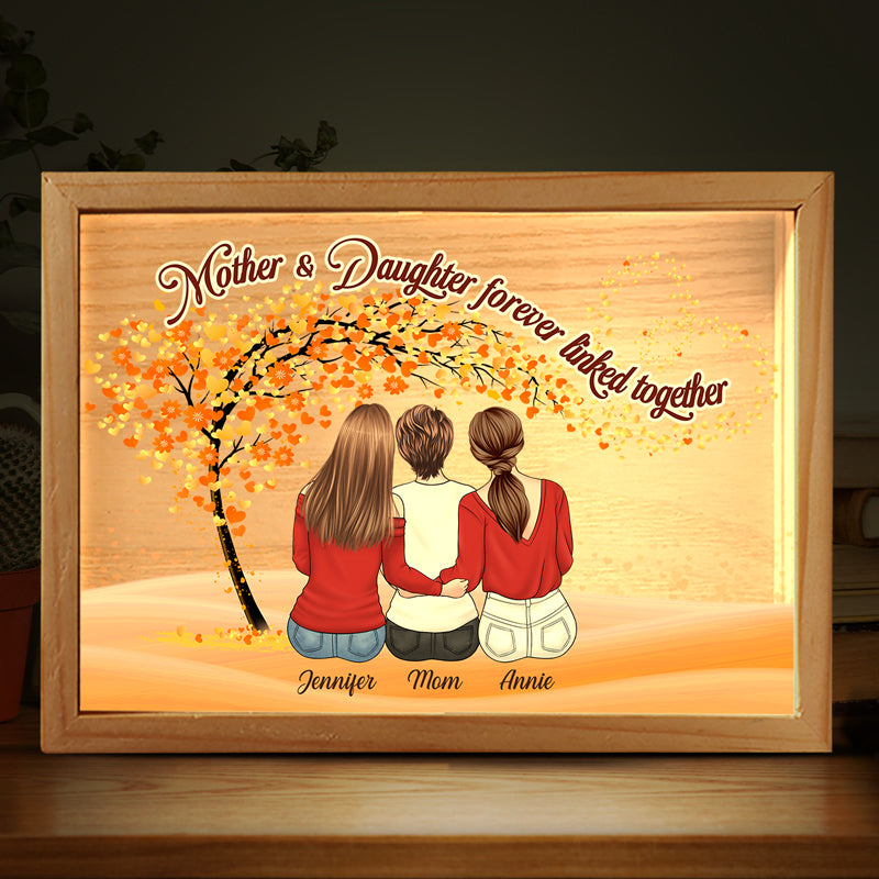 Mère et filles, notre amour ne connaît pas de distance - Cadre lumineux personnalisé pour la famille - Cadeau d'anniversaire pour maman