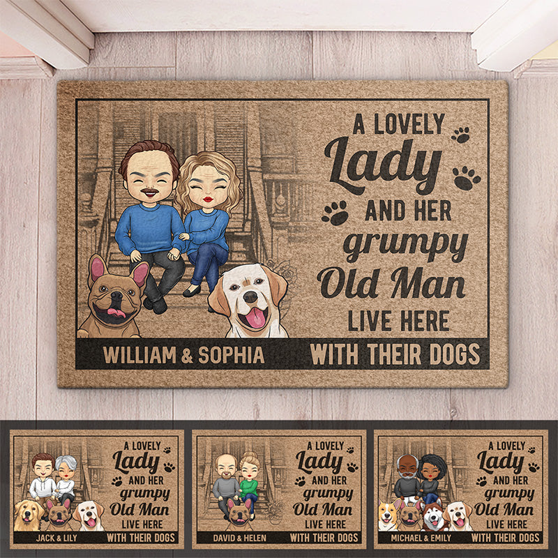 Toi, moi et les chiens - Tapis décoratif personnalisé pour couple - Cadeau pour mari, femme, propriétaires d'animaux, amoureux des animaux