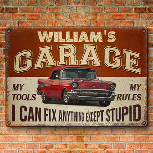 Photo personnalisée Mon garage, mes outils, mes règles - Plaque de garage en métal personnalisée pour la famille - Cadeau de fête des pères, cadeau pour lui
