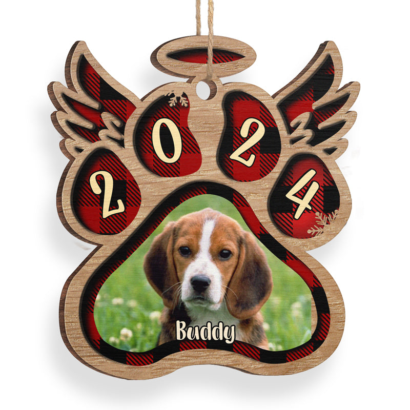 Ailes d'ange pour nos chers animaux de compagnie - Téléchargez une photo d'animal - Décoration de Noël en bois personnalisée en forme de patte