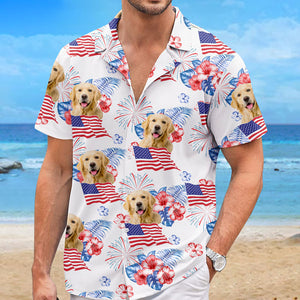T-shirt hawaïen patriotique unisexe personnalisé pour chien et chat, motif tropical, idéal pour les vacances d'été, pour les propriétaires d'animaux et les amoureux des animaux.