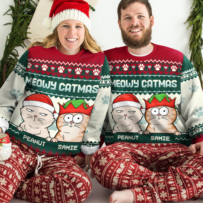 Meowy Catmas - Sweat-shirt personnalisé pour chien et chat - Pull unisexe en laine - Cadeau de Noël pour propriétaires et amoureux des animaux