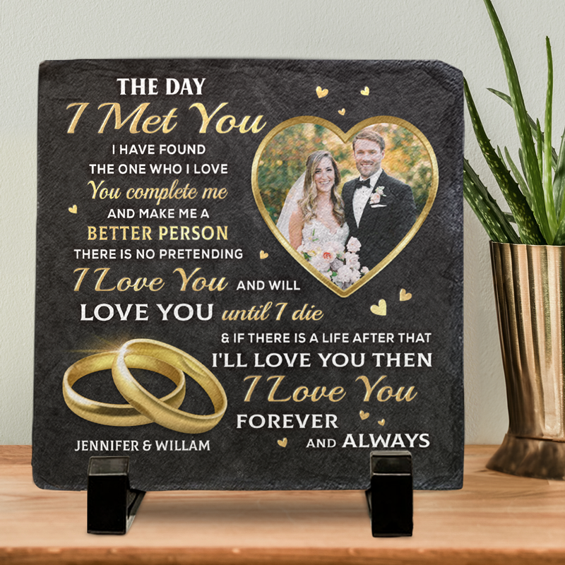 Photo personnalisée « Ils vécurent heureux » - Ardoise carrée personnalisée pour couple - Cadeau pour mari et femme, anniversaire